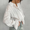 Women’s White Jacquard Cotton Shirt with Bell Sleeves