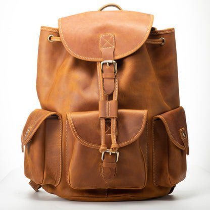 brown real leather backpack men