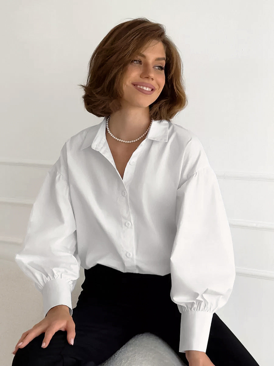 White puff sleeve cotton blouse for women