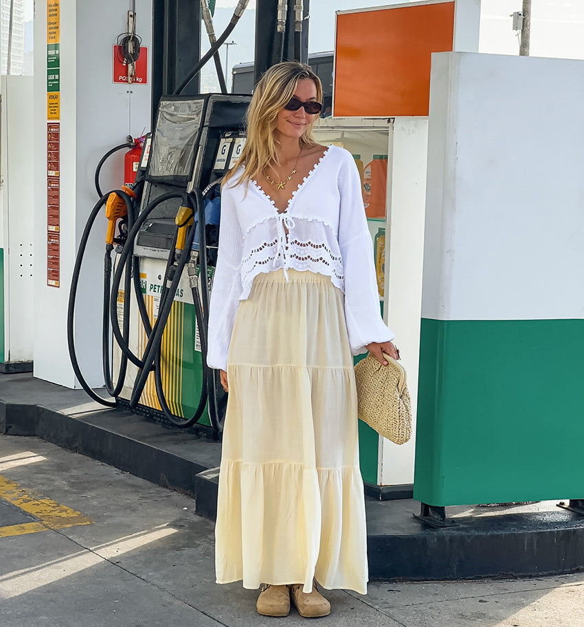 drop shoulder laced shirt women
