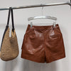 High Waisted Black Genuine Leather Shorts with Front Pockets