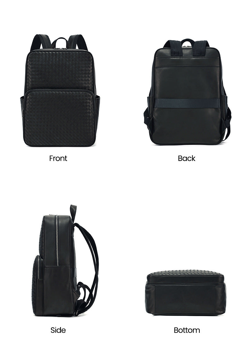 Men Leather Business Backpack With Trolley Sleeve