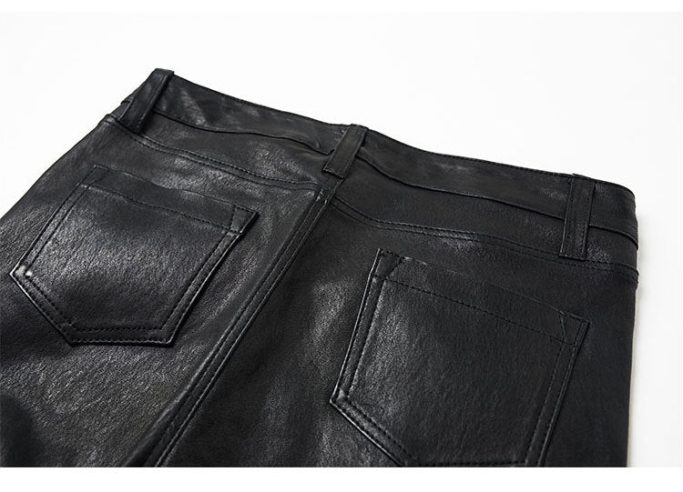 Women’s Leather Capri Pants Cropped Flared with Tassel Hem