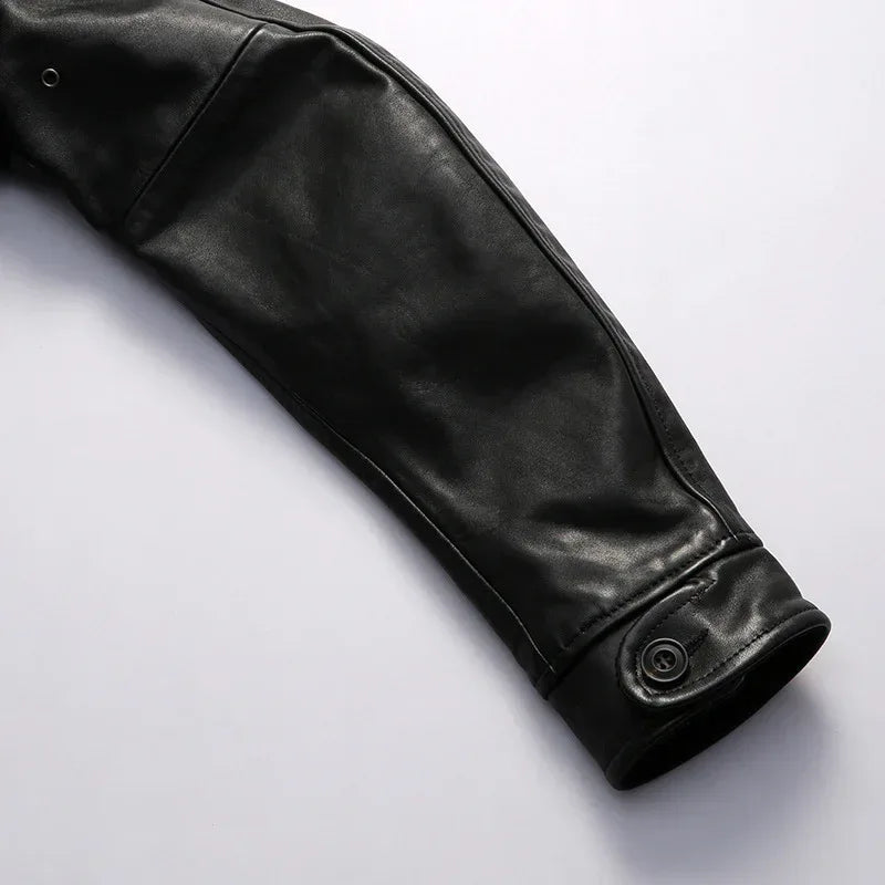 Men Full Grain Calfskin Black Leather Jacket