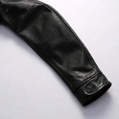 Men Full Grain Calfskin Black Leather Jacket