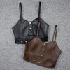 Leather Camisole Vest Cropped Corset Top with Snap Belt