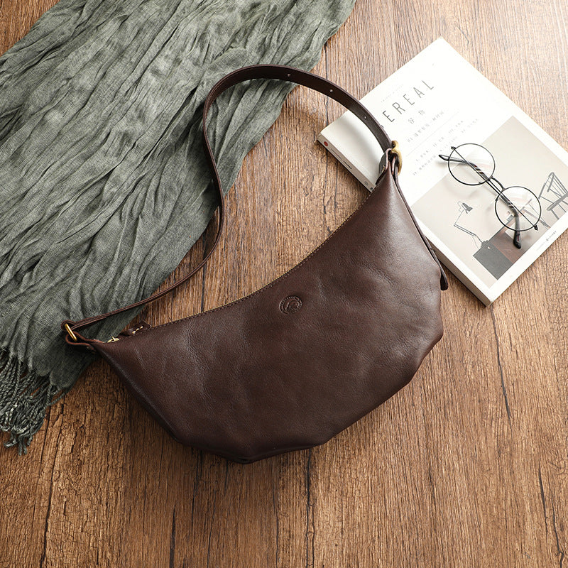 Women’s Genuine Leather Shoulder Croissant Purse