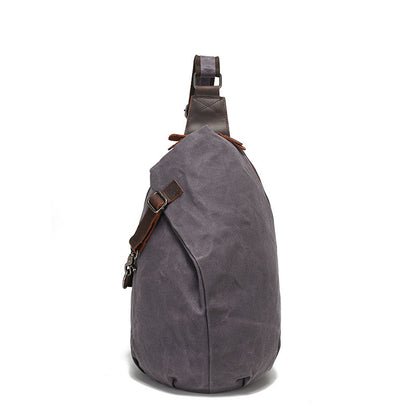 Men’s Oil-Waxed Canvas Sling Bag with Top-Grain Cowhide Leather