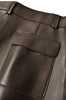 High waisted midi leather skirt with front slit and pockets
