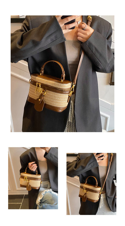Straw Crossbody Purse for Women Woven Box Beach Bag