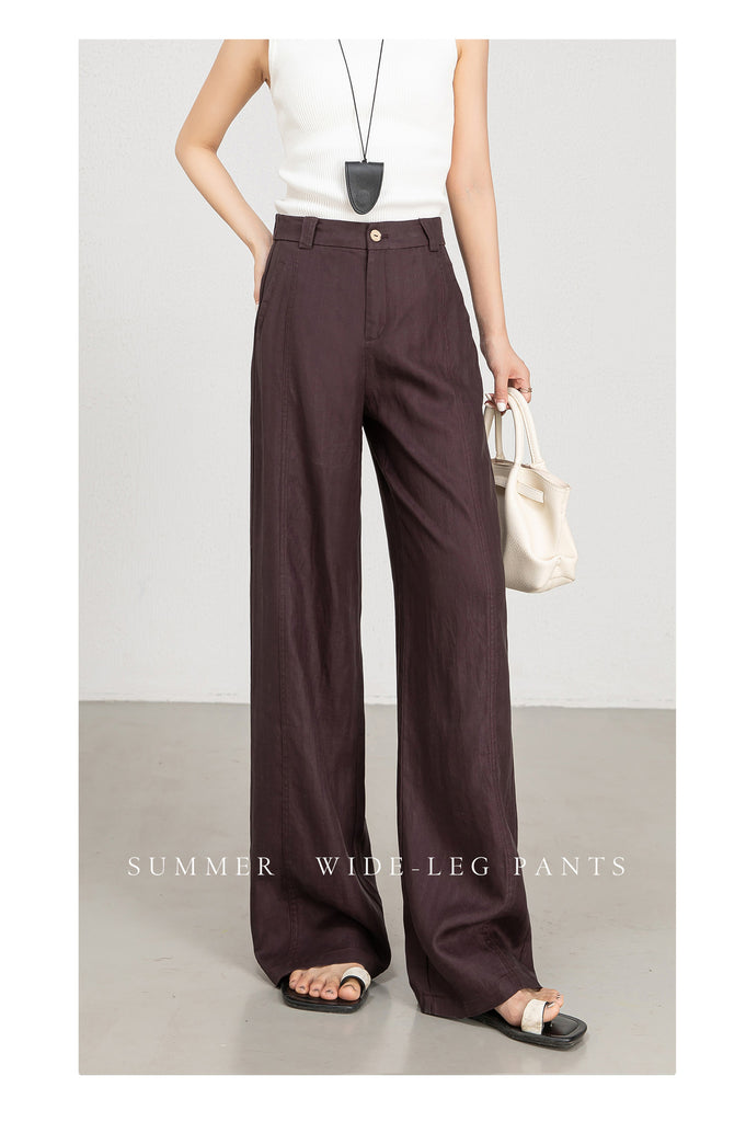 Women wide leg trousers in tencel linen fabric