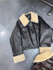 Womens waxed leather down aviator bomber jacket