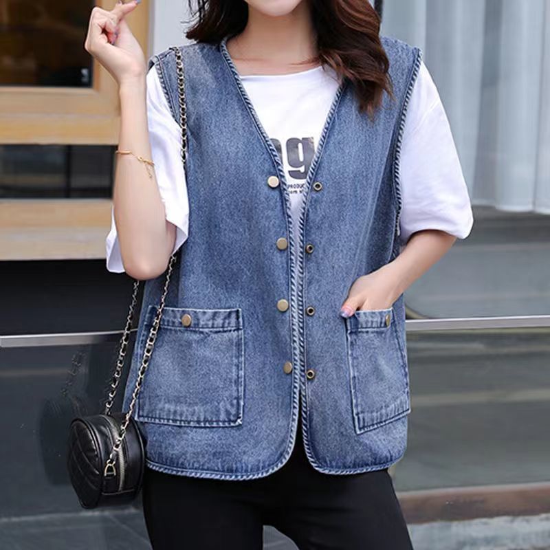 denim sleeveless jean vest