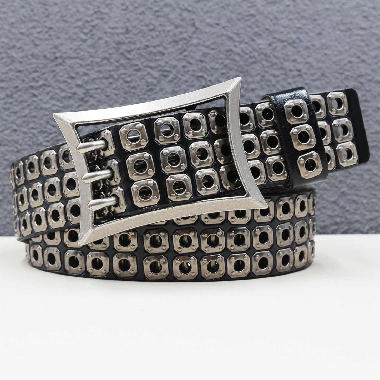 Punk studded wide leather belt with rivets