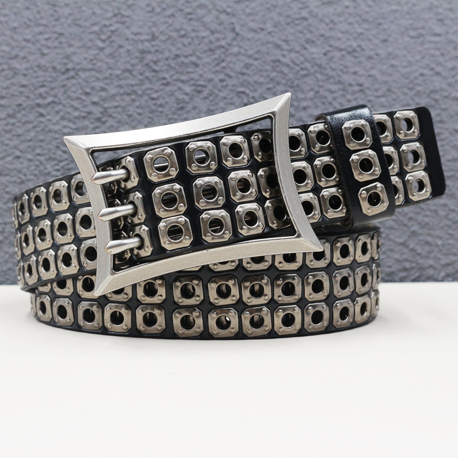 Punk studded wide leather belt with rivets
