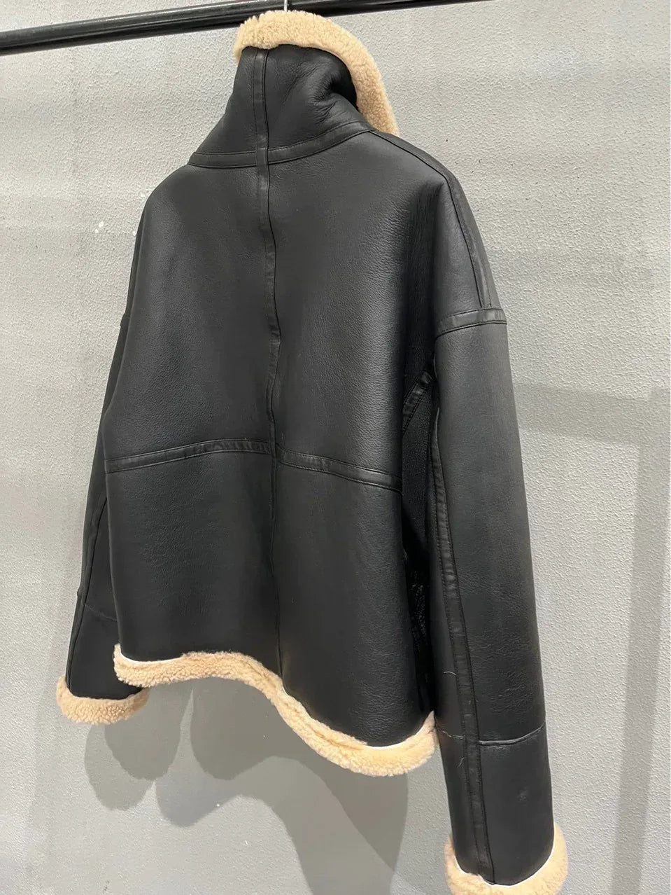 Women’s Short Shearling Two-Sided Leather Jacket Real Fur