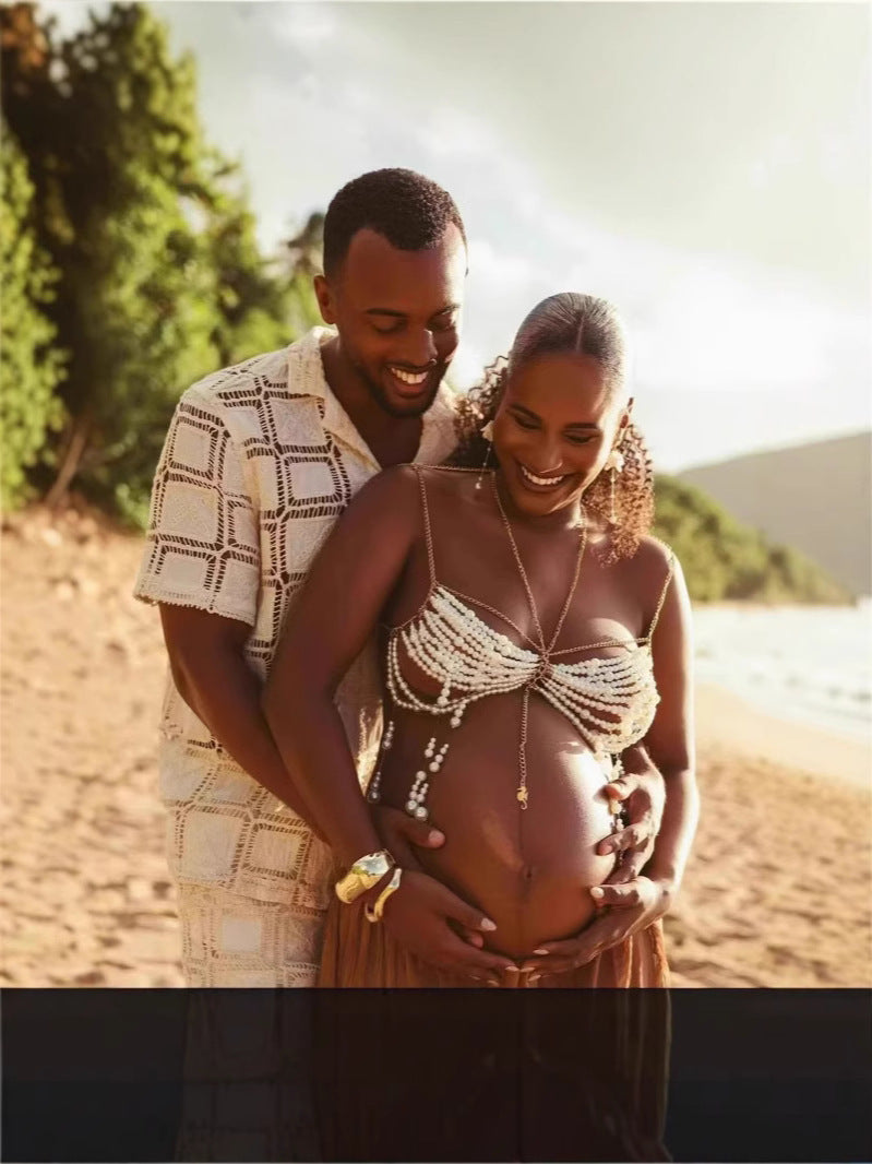 Beaded pearl halter body chain bra top