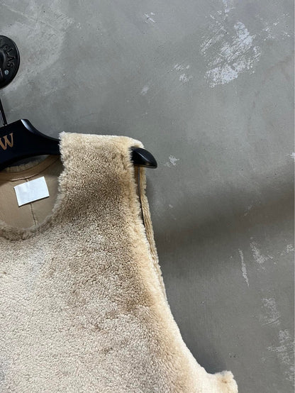 Women’s Merino Fur Vest Shearling Sleeveless Jacket Gray Winter Outerwear