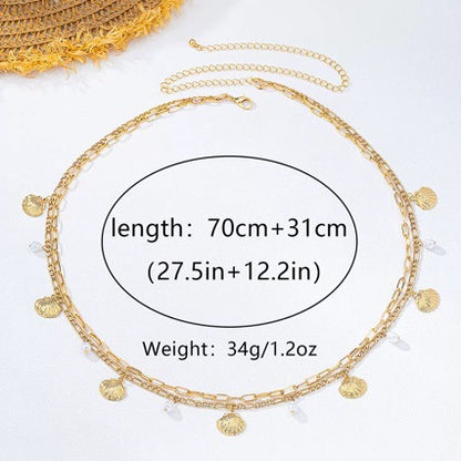 Gold Waist Chain with Shell Charms and Pearl Layers