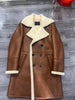 Men’s Genuine Shearling Leather Coat Brown Merino Wool