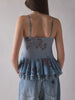 Women’s Floral Lace Trim Mesh Ruffle Camisole Top