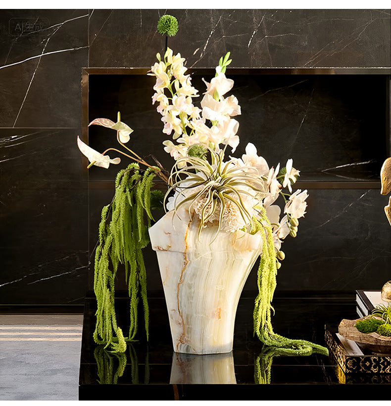 Italian Vintage Style Jade Vase Marble Flower Vase & Pot