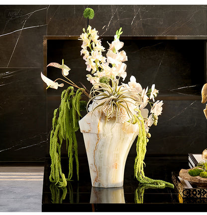 Italian Vintage Style Jade Vase Marble Flower Vase & Pot