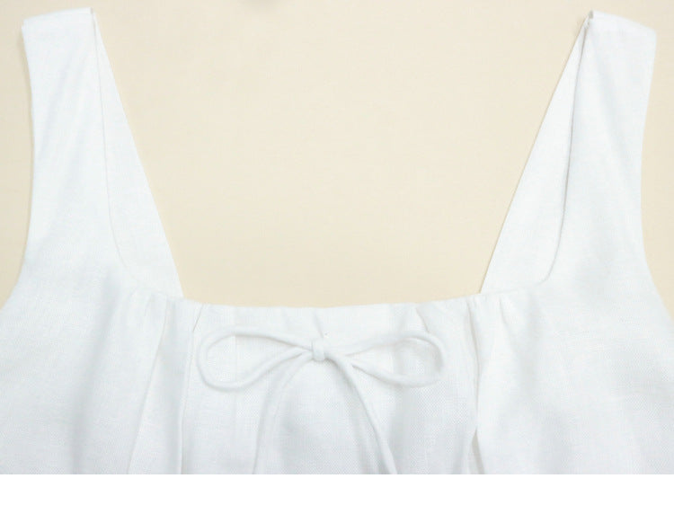 White linen a line midi sundress square neck summer
