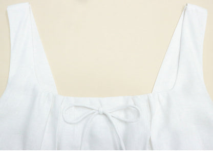 White linen a line midi sundress square neck summer