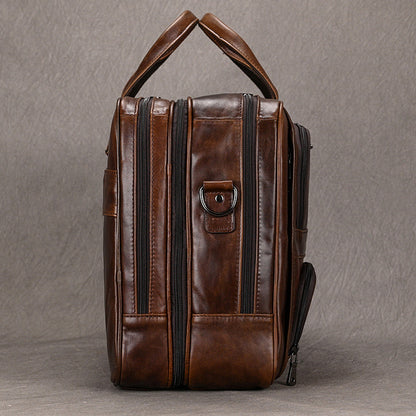 Genuine Leather Office Laptop Bag for Men with Trolley Sleeve