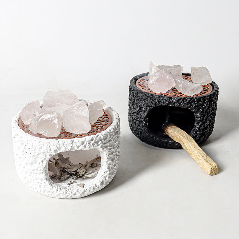 Incense Burner Cement Body with Zinc Alloy Warming Tray