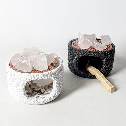 Incense Burner Cement Body with Zinc Alloy Warming Tray