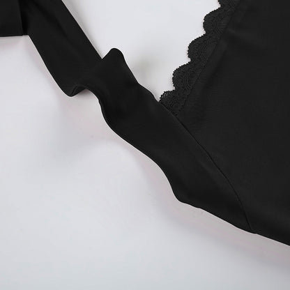 Women halterneck vest with lace trim neckline