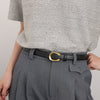 Women’s Black Leather Belt with Slim Gold C Buckle