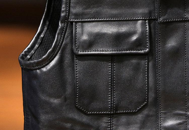 Genuine Leather Men Vest for Bikers Motorcycle Riding Vest