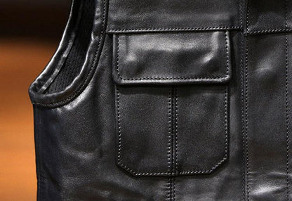 Genuine Leather Men Vest for Bikers Motorcycle Riding Vest