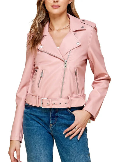 Women PU Cropped Leather Biker Jacket