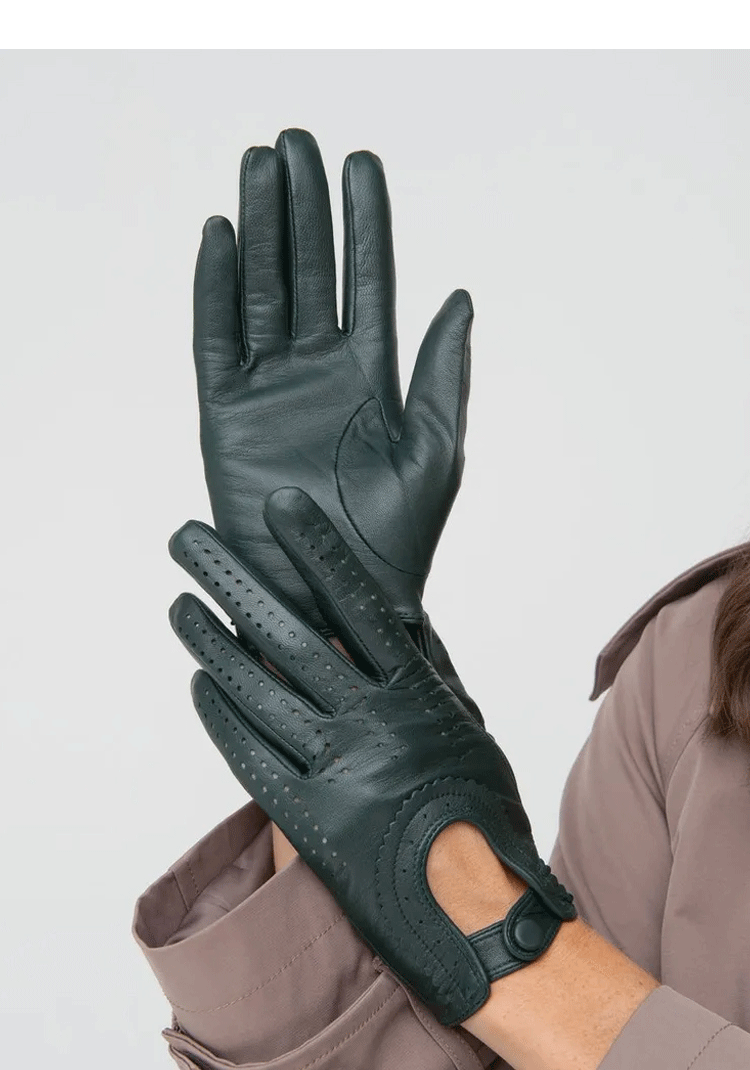 Women’s Leather Gloves in Perforated Lambskin for Driving and Riding