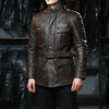 Men Brown Belted Leather Hunting Jacket