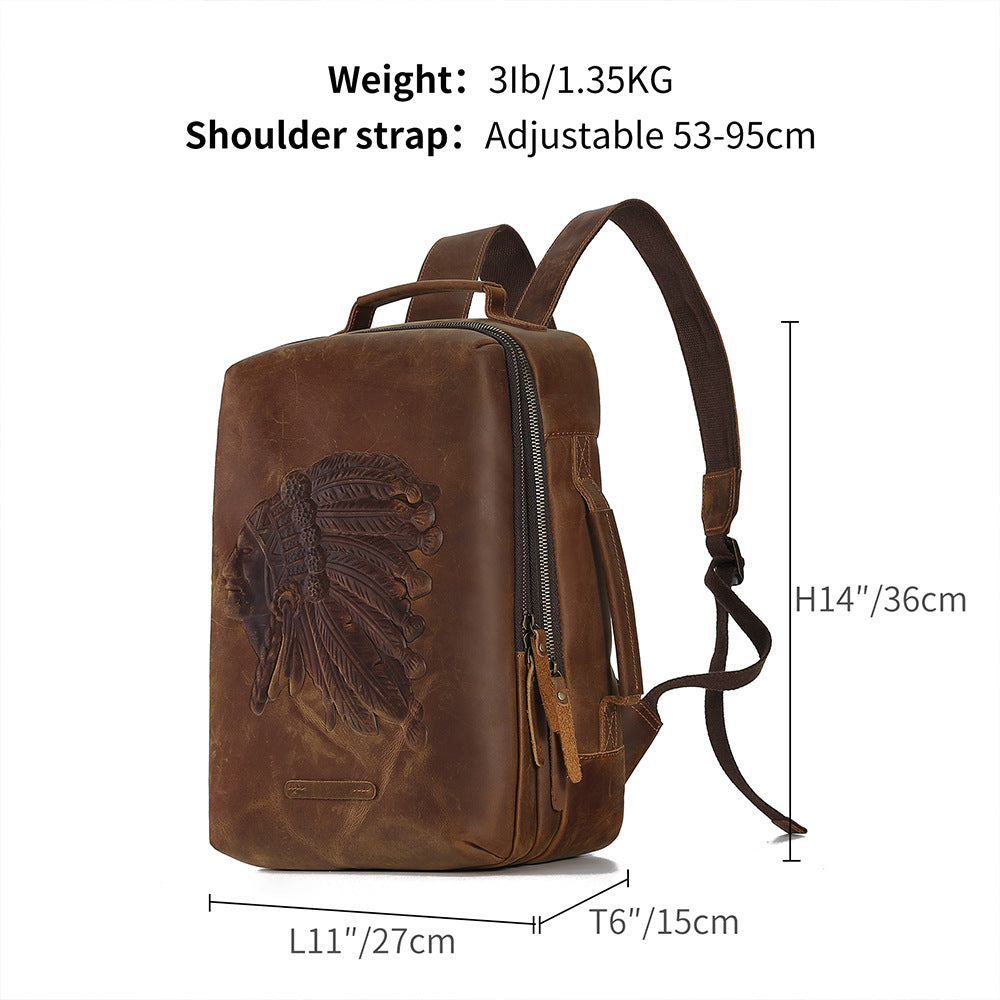Genuine Leather Men’s Retro Crazy Horse Travel Backpack Laptop Bag