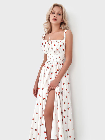 Side Split Maxi Dress Floral Off Shoulder Beach Outfit