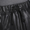 Black elastic waist leather midi skirt with pockets