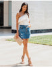 Ripped Washed Denim Mini Skirt with Multi-Button Front