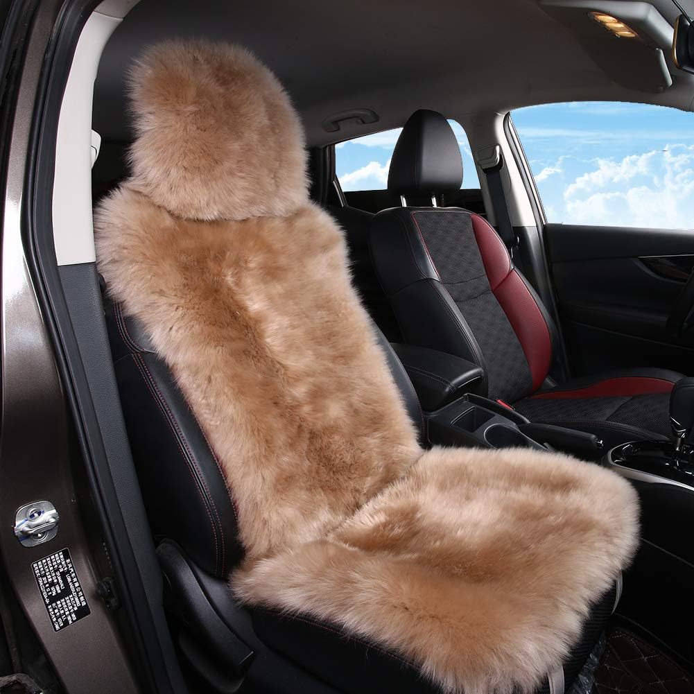 Long Hair Sheepskin Car Seat Cover with Plush Wool Backrest 2