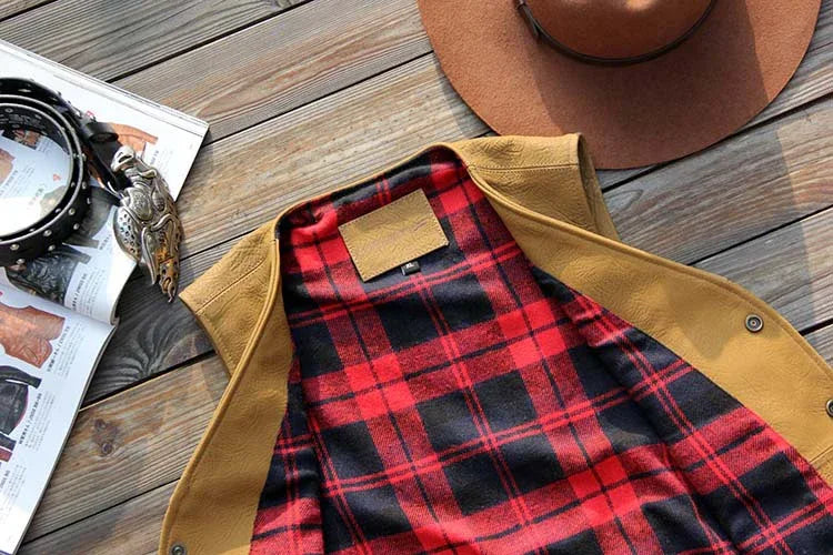 Orange washed vintage leather vest for men