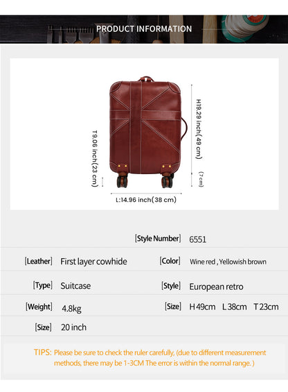 Genuine Leather 20 Inch Airline Cabin Trolley Bag Luggage