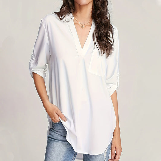 women long sleeve blouse Roll Tab Sleeve