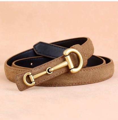 Women’s Suede Leather Horsebit Belt in Cowhide