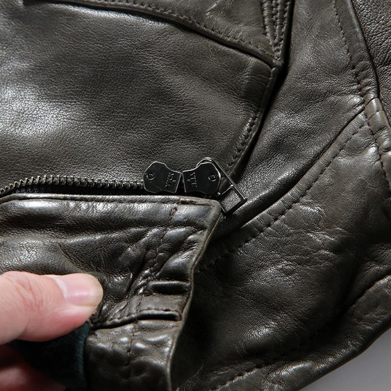 Men Leather Jacket Double Zip Bomber