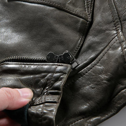 Men Leather Jacket Double Zip Bomber